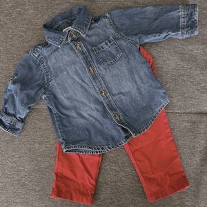 Old Navy Denim Shirt with Red Pants Set